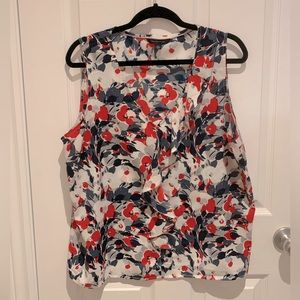 Tommy Hilfiger Sleeveless Floral V-Neck Blouse with Diagonal Ruffle Detail, XL